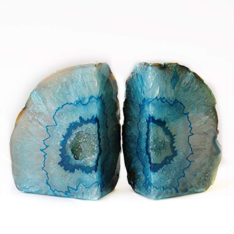 JIC Gem Teal Agate Bookends Geode Book Ends for Bookshelf Decor Decorative Bookends for Shelves Unique Cute Teal Decor with Rubber Bumpers (1 Pair, 3-4 Lbs) - Image 2